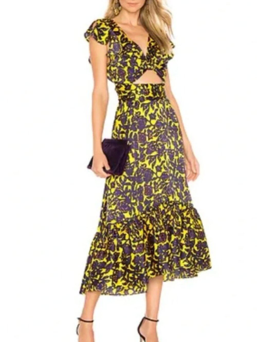 A.L.C. Yellow and Purple Floral Cutout Maxi Dress size 6